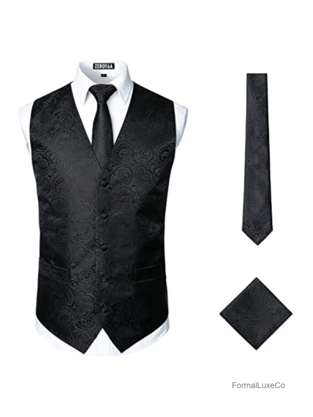 Mens 3pc Paisley Vest Set Necktie Handkerchief Classic Fit Formal